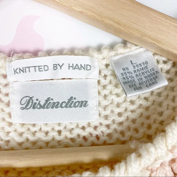 Vintage Ivory Print Chunky Knit Sweater L - Picture 4 of 6